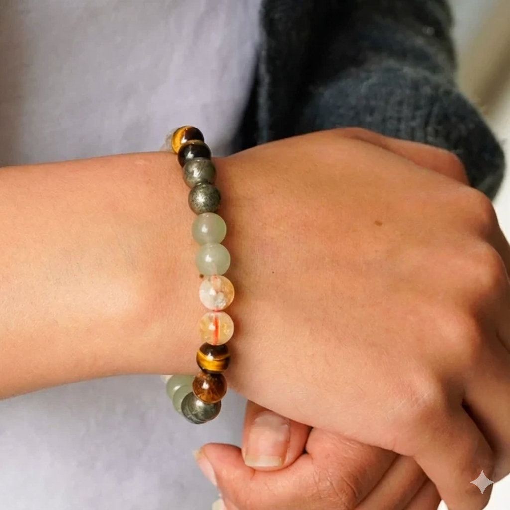 Money Magnet Fusion Band - Pyrite, Tiger Eye, Citrine & Aventurine Beads